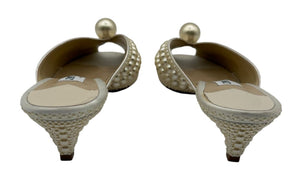 Jimmy Choo Cream Satin Samantha Pearl Embellished Mules Size 36.5