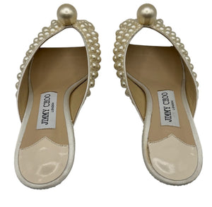 Jimmy Choo Cream Satin Samantha Pearl Embellished Mules Size 36.5