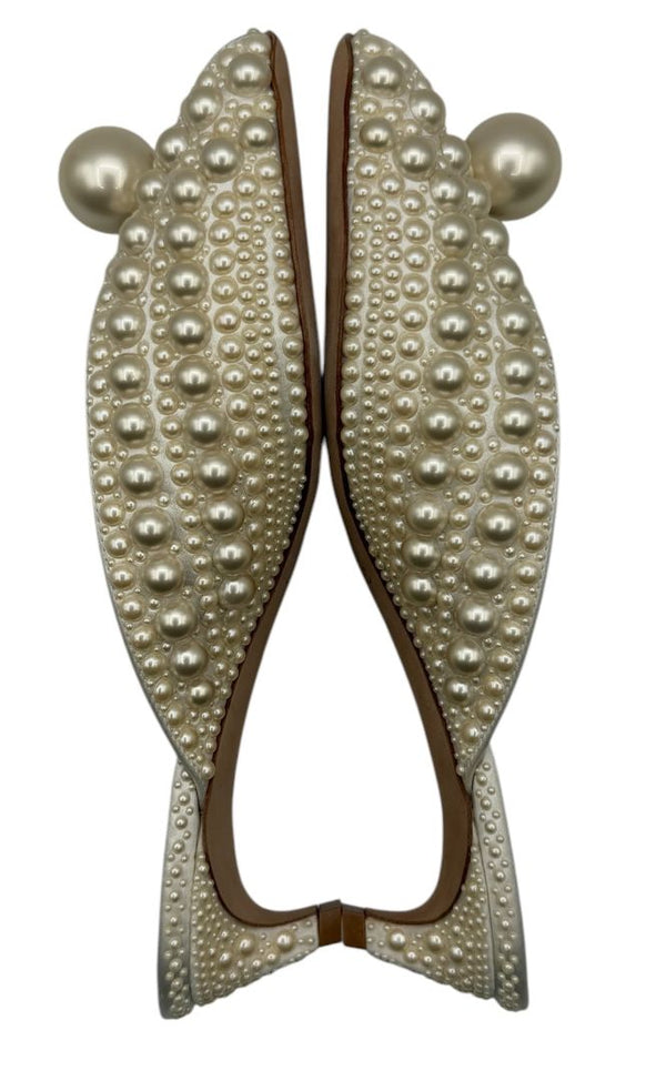 Jimmy Choo Cream Satin Samantha Pearl Embellished Mules Size 36.5