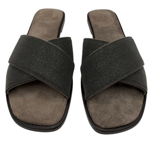 Brunello Cucinelli Embellished Criss Cross Flat Sandals - Sz 37