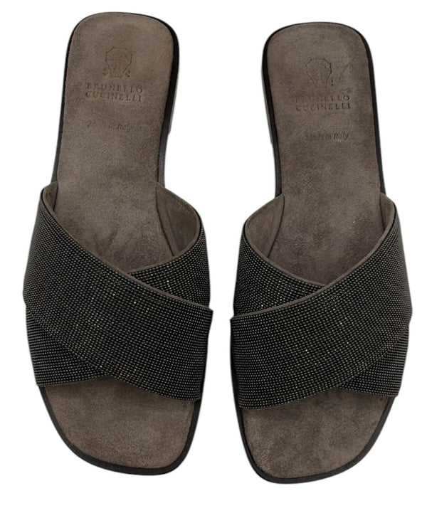 Brunello Cucinelli Embellished Criss Cross Flat Sandals - Sz 37