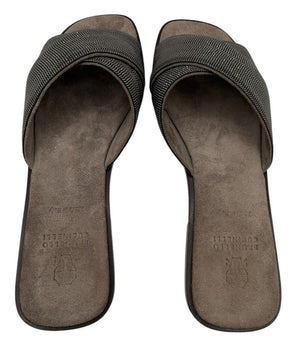 Brunello Cucinelli Embellished Criss Cross Flat Sandals - Sz 37