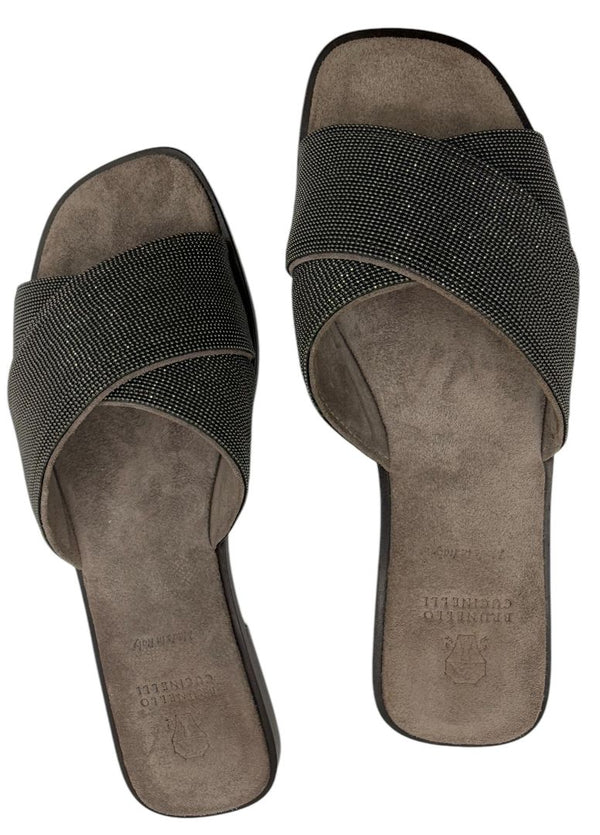 Brunello Cucinelli Embellished Criss Cross Flat Sandals - Sz 37