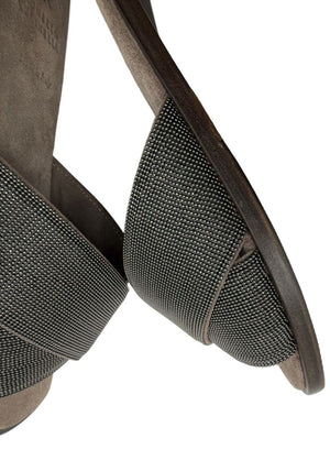 Brunello Cucinelli Embellished Criss Cross Flat Sandals - Sz 37