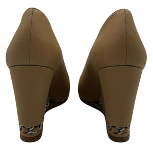 Chanel Chanel Beige/Black Leather Wedge Cap Toe Pumps Size 6 - NEW