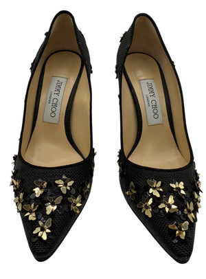 Jimmy Choo ROMY Basketweave Golden Blooms - Size 37 NIB