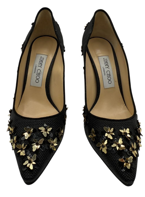 Jimmy Choo ROMY Basketweave Golden Blooms - Size 37 NIB
