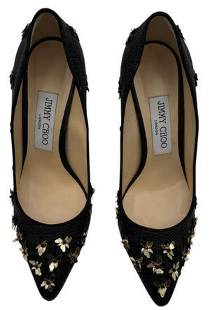 Jimmy Choo ROMY Basketweave Golden Blooms - Size 37 NIB