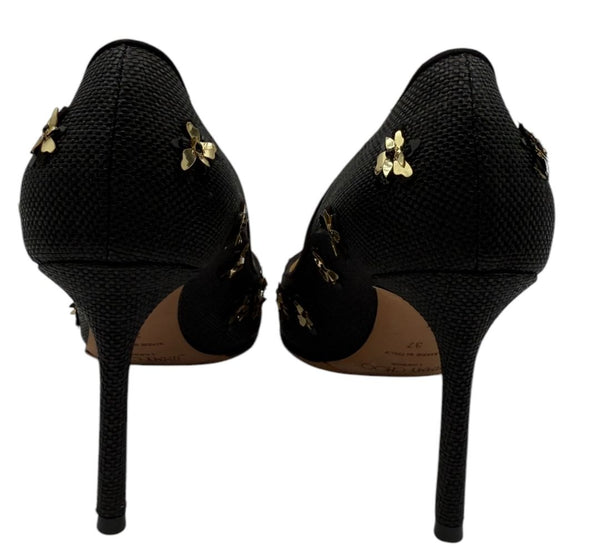 Jimmy Choo ROMY Basketweave Golden Blooms - Size 37 NIB