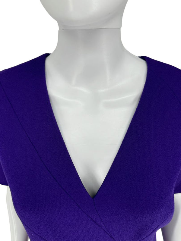 Pamella Roland Purple Textured Crepe V-Neck Dress – Fits Like a Large