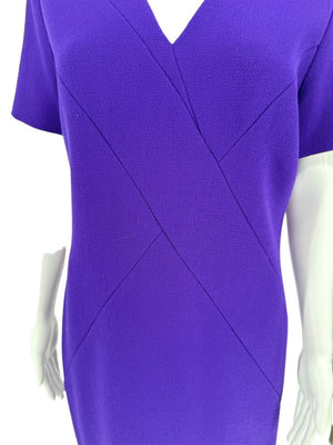 Pamella Roland Purple Textured Crepe V-Neck Dress – Fits Like a Large