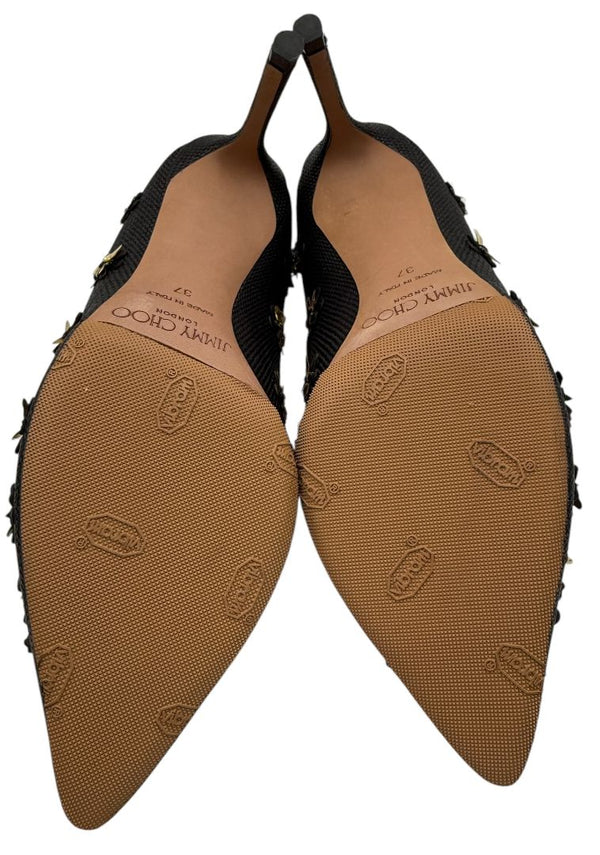 Jimmy Choo ROMY Basketweave Golden Blooms - Size 37 NIB