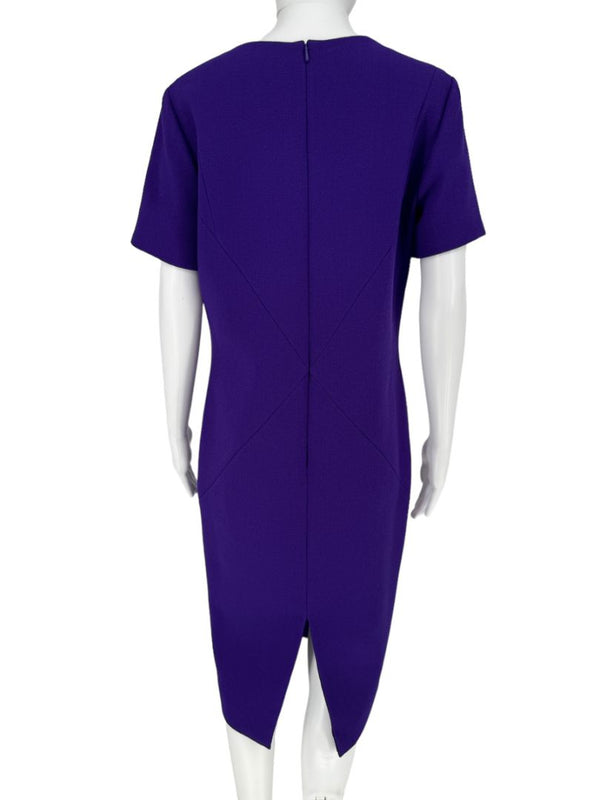 Pamella Roland Purple Textured Crepe V-Neck Dress – Fits Like a Large