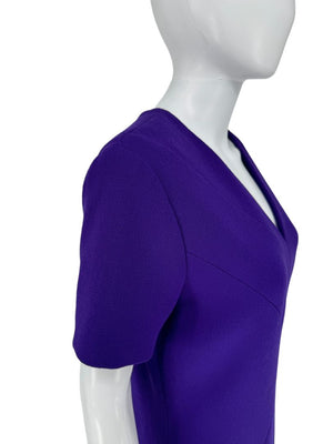 Pamella Roland Purple Textured Crepe V-Neck Dress – Fits Like a Large