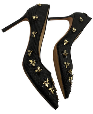 Jimmy Choo ROMY Basketweave Golden Blooms - Size 37 NIB