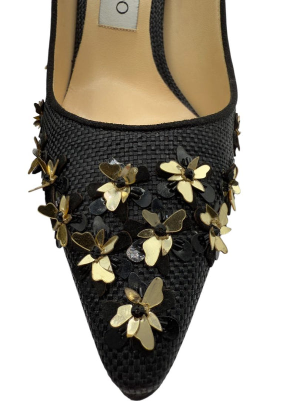 Jimmy Choo ROMY Basketweave Golden Blooms - Size 37 NIB