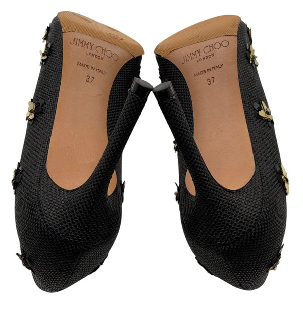 Jimmy Choo ROMY Basketweave Golden Blooms - Size 37 NIB