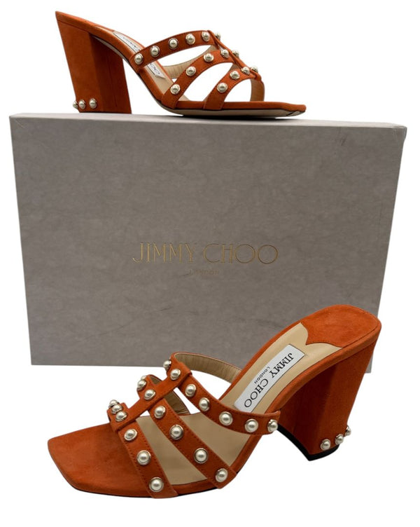 Jimmy Choo Hazal Faux Pearl Embellished Leather Sandals - Size 37