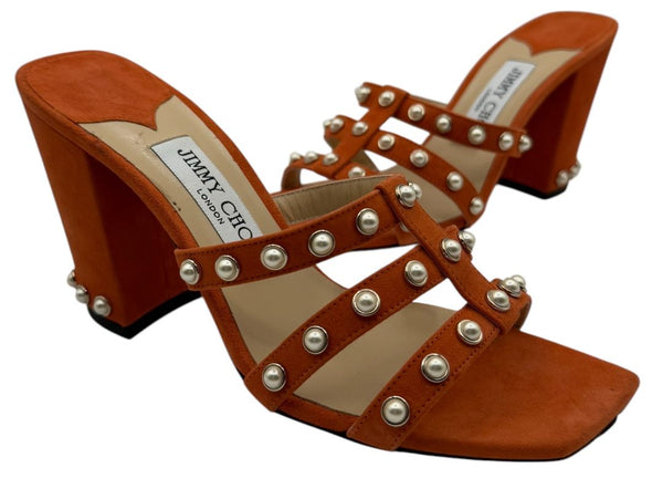 Jimmy Choo Hazal Faux Pearl Embellished Leather Sandals - Size 37