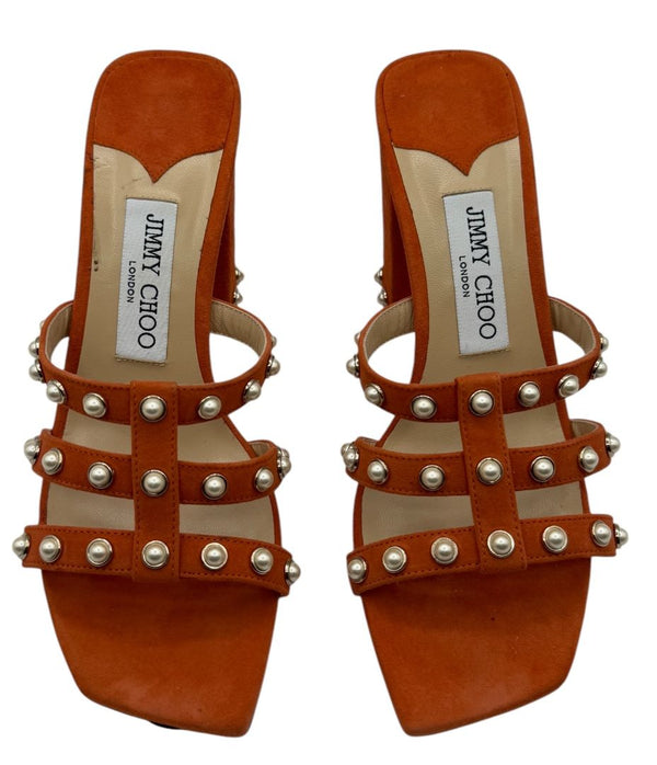 Jimmy Choo Hazal Faux Pearl Embellished Leather Sandals - Size 37