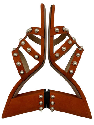 Jimmy Choo Hazal Faux Pearl Embellished Leather Sandals - Size 37