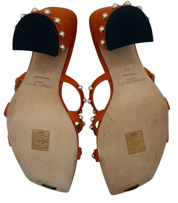 Jimmy Choo Hazal Faux Pearl Embellished Leather Sandals - Size 37
