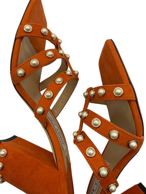 Jimmy Choo Hazal Faux Pearl Embellished Leather Sandals - Size 37