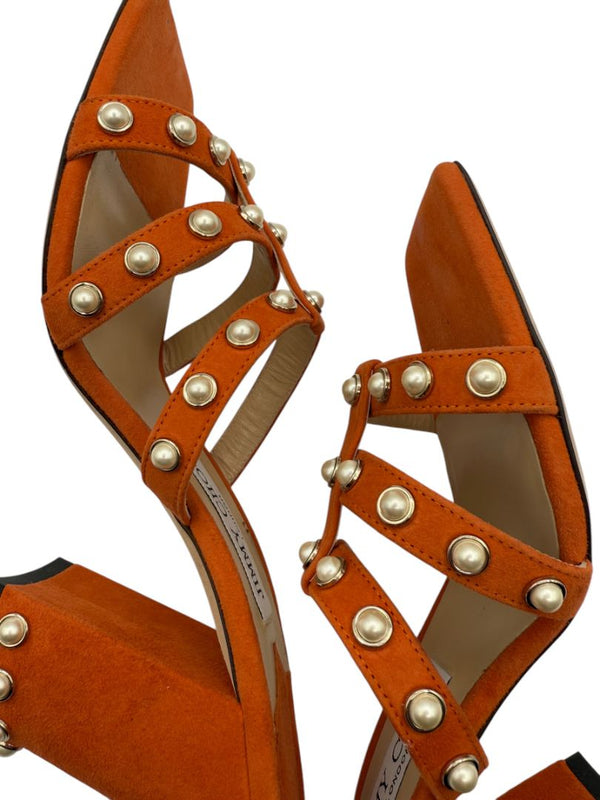 Jimmy Choo Hazal Faux Pearl Embellished Leather Sandals - Size 37