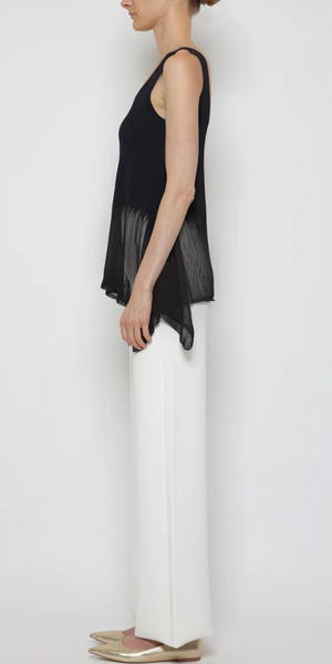 Prabal Gurung Sheer & Opaque Ribbed Peplum Shell Tank – Black – Size S