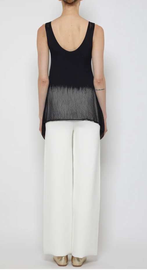 Prabal Gurung Sheer & Opaque Ribbed Peplum Shell Tank – Black – Size S