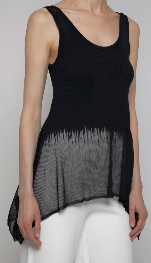 Prabal Gurung Sheer & Opaque Ribbed Peplum Shell Tank – Black – Size S