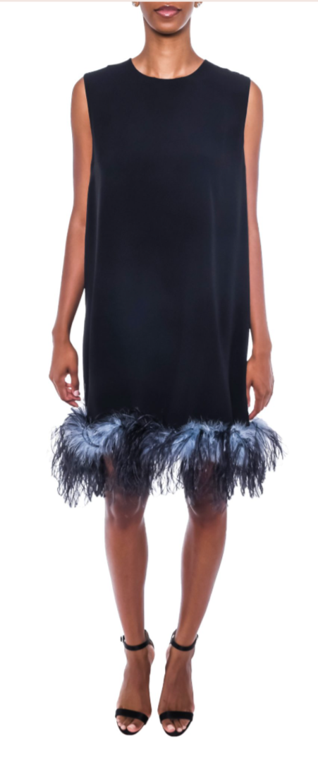 Prada S/S 2017 Ostrich Feather Crepe de Chine Dress
