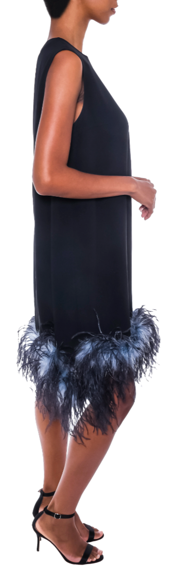 Prada S/S 2017 Ostrich Feather Crepe de Chine Dress