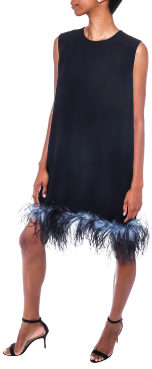 Prada S/S 2017 Ostrich Feather Crepe de Chine Dress