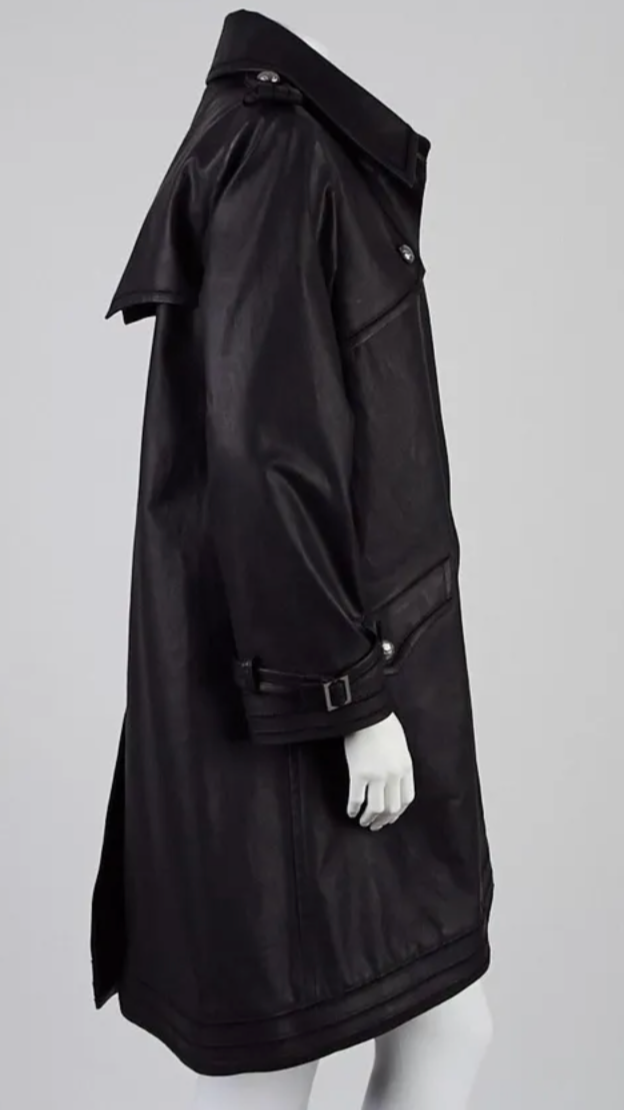 Chanel Spring 2015 Black Coated Cotton Trench Coat Size 10/42