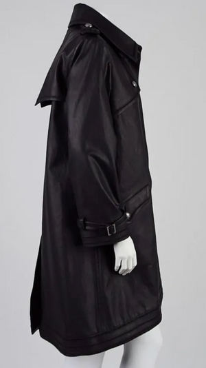 Chanel Spring 2015 Black Coated Cotton Trench Coat Size 10/42