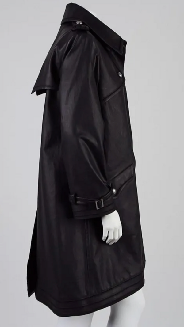 Chanel Spring 2015 Black Coated Cotton Trench Coat Size 10/42