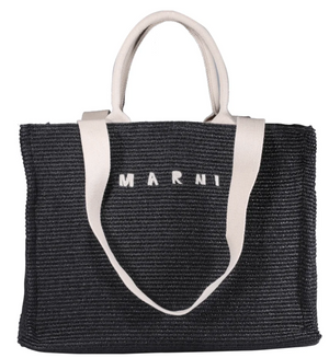 Marni Large Tote in Black raffia-effect fabric