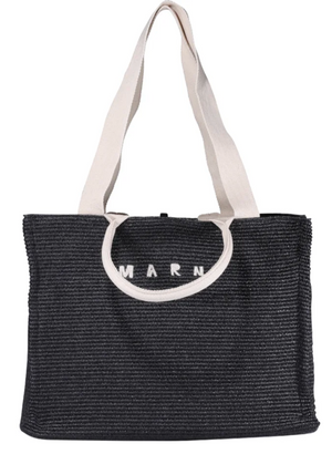 Marni Large Tote in Black raffia-effect fabric