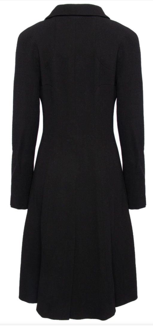 Chanel F/W 02 Long Black Wool Jacket Pearl Buttons - Size 44