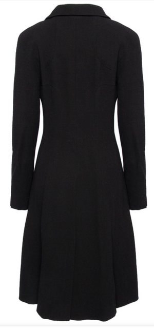 Chanel F/W 02 Long Black Wool Jacket Pearl Buttons - Size 44