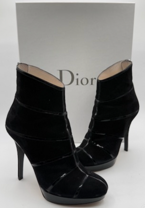 Christian Dior Black Suede & Patent Leather Platform Booties – Size 37