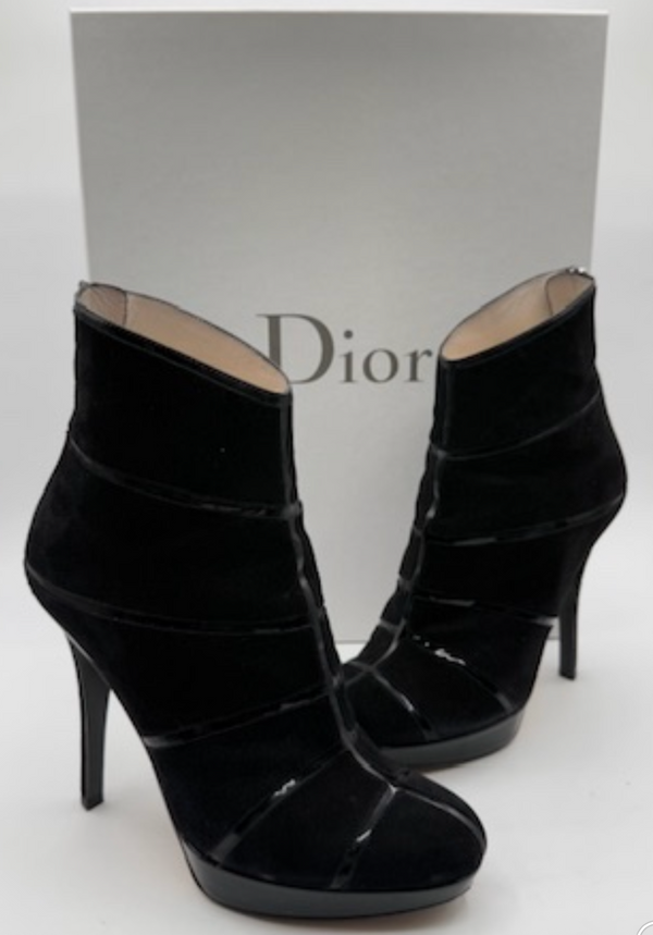 Christian Dior Black Suede & Patent Leather Platform Booties – Size 37