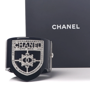 Chanel F/W 2015 Crystal Shield CC Logo Black Resin Statement Cuff