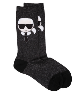 Karl Lagerfeld K/Ikonik Glitter Crew Socks – Size 39–42 (Black)