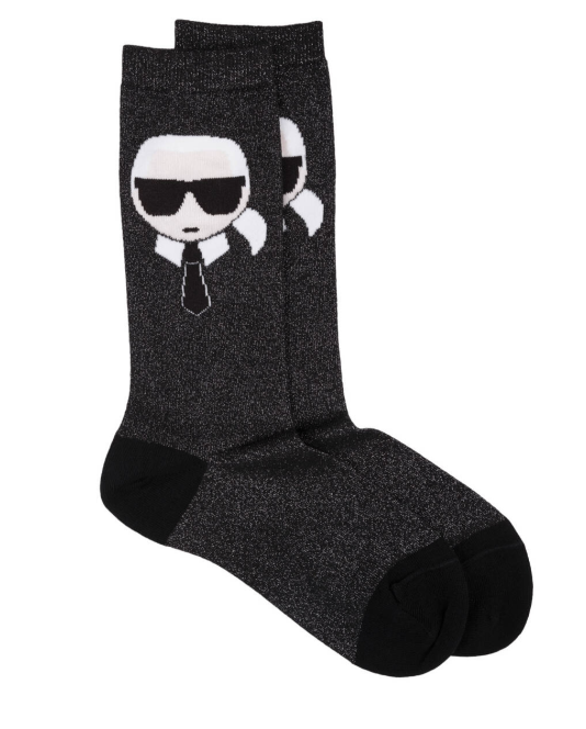 Karl Lagerfeld K/Ikonik Glitter Crew Socks – Size 39–42 (Black)