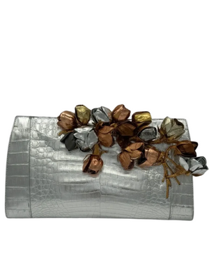 Nancy Gonzalez Rosebud Slicer Metallic Crocodile Clutch Bag- NWT