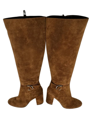 Gianvito Rossi $1200 Rust Suede Knee High Buckle Boots 39/9 - NEW