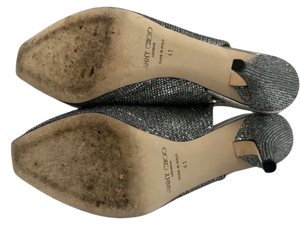 Jimmy Choo Silver Glitter Crystal Embellished Ankle Strap Platform Sandal