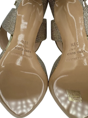 Nicholas Kirkwood Metallic Beige Glitter Fabric Ankle Strap Sandalsn *NEW*